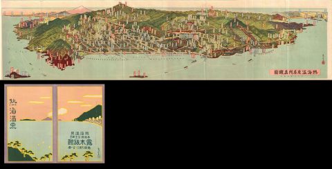 1935 Japanese Panorama View Map of Atami City, Japan