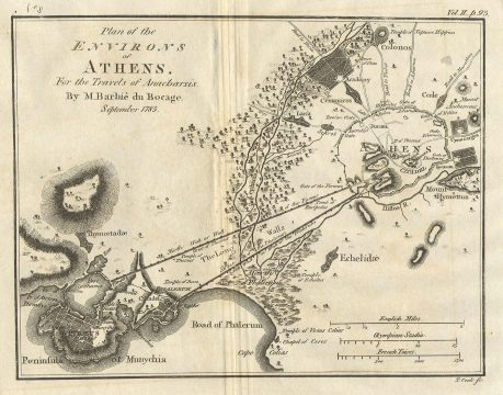 1785 Bocage Map of Athens and Environs, including Piraeus, in Ancient Greece