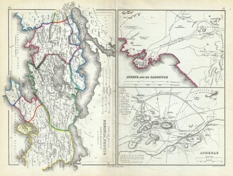 1867 Hughes Map of Athens and Part of Attica (Boeotia, Phocis) in Ancient Greece