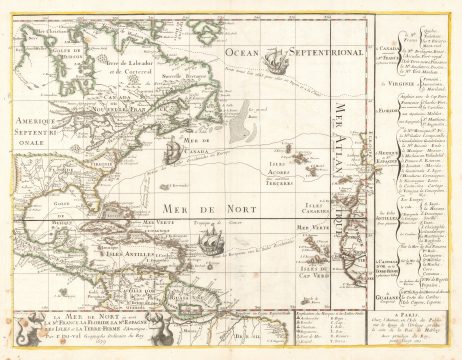 1679 Pierre DuVal Map of North America, the Caribbean and the Atlantic