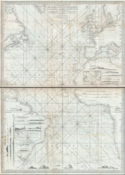 1802 Laurie and Whittle Nautical Chart Map of the Atlantic Ocean