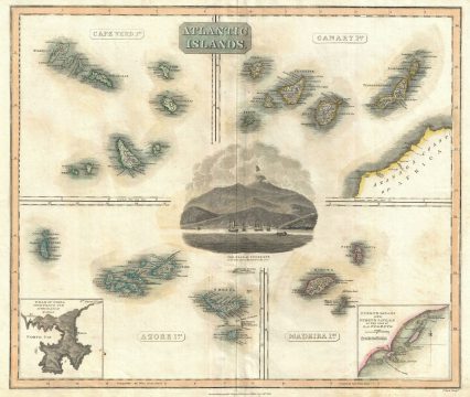1814 Thomson Map of Atlantic Islands: Cape Verde, Canary, Madeira, Azores