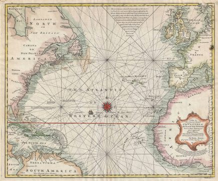 1744 Bowen Map of the Atlantic Ocean (including the West Indies, Europe, Africa, and North America)