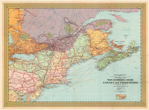 1931 National Development Bureau Road Map of New England, Ontario, Quebec