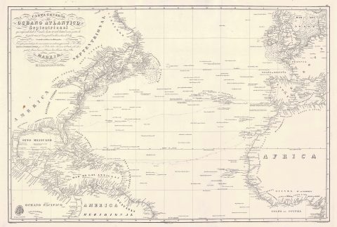 1837 Direccion Hidrografia Nautical Chart / Map of the Atlantic Ocean