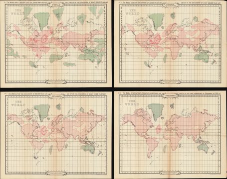 1900 Scott-Elliot Set of 4 World Maps illustrating Atlantis