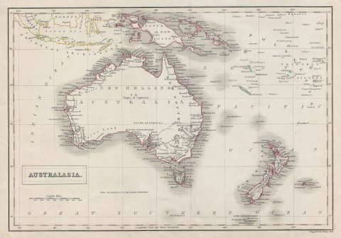 1840 Black Map of Australia and New Zealand