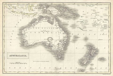 1844 Black Map of Australia and New Zealand