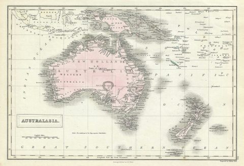 1851 Black Map of Australia and New Zealand