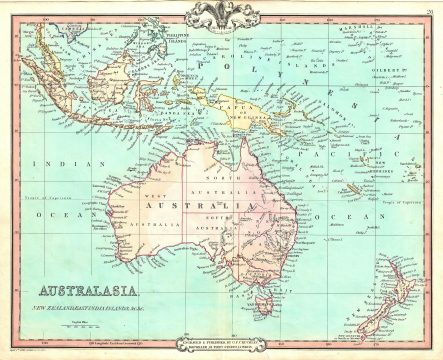 1852 Cruchley Map of Australia and Polynesia