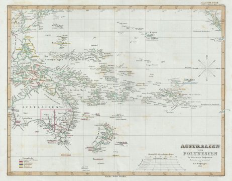 1853 Perthes Map of Australia and Polynesia in Mercator's Projection