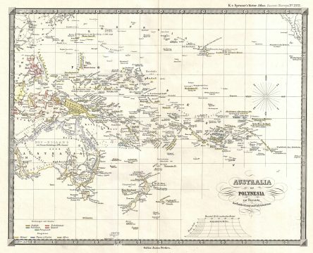 1855 Spruner Map of Australia and Polynesia with an overview of Discoveries and Colonization