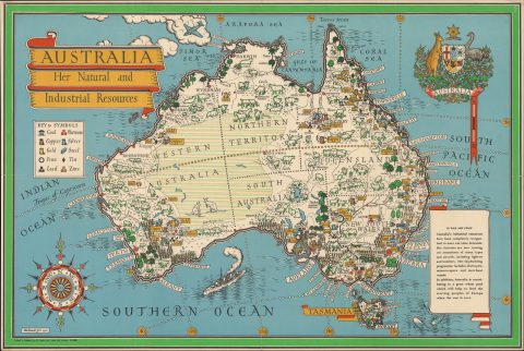 1942 Gill Pictorial Map of Australia, World War II