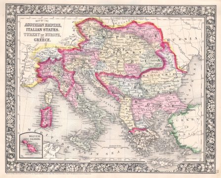 1864 Mitchell Map of Italy, Greece and the Austrian Empire
