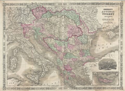 1866 Johnson Map of Austria, Turkey and Greece