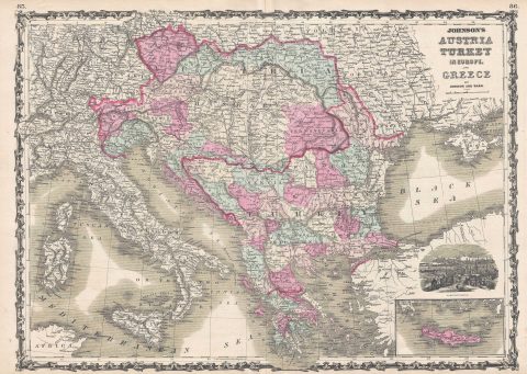 1863 Johnson Map of Austria, Turkey, and Greece