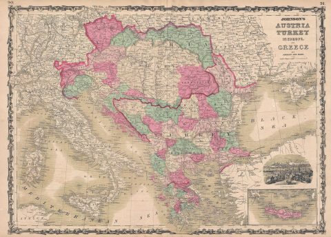 1863 Johnson Map of Austria, Turkey, and Greece