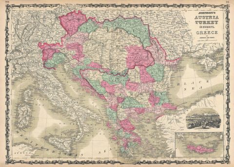 1863 Johnson Map of Austria, Turkey in Europe and Greece