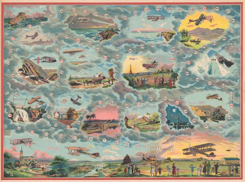 1912 Saussine Pictorial Aviation 'Round the World' Board Game