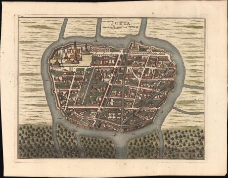 1726 Valentijn Map of Ayutthaya, Siam, Thailand