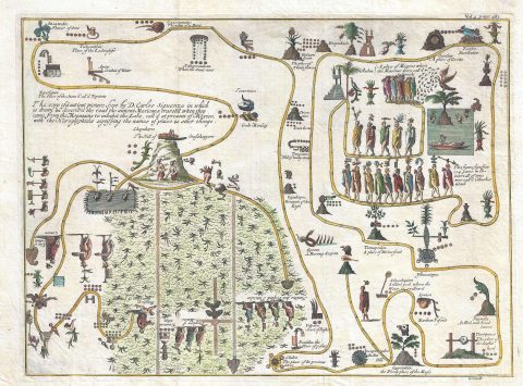 1704 Gemelli Map of the Aztec Migration from Aztlan to Chapultapec, Mexico