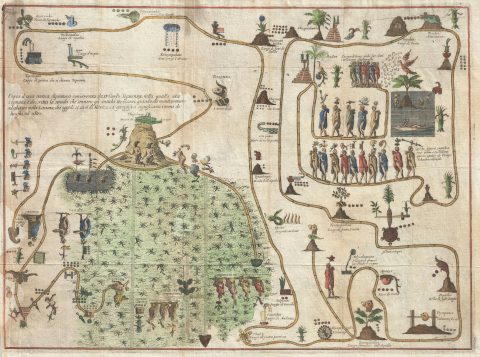 1721 Gemelli Map of the Aztec Migration from Aztlan to Chapultapec
