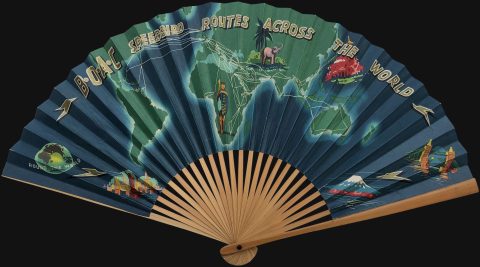 1960s B.O.A.C. World Map on a Fan promoting Air Travel