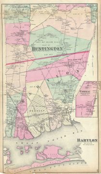1873 Beers Map of Babylon and Huntington, Long Island, New York