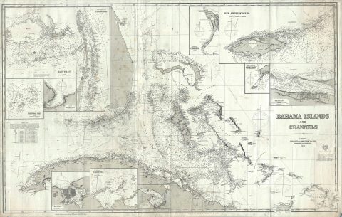 1872 Imray Map or Blueback Nautical Chart of the Bahamas and Florida
