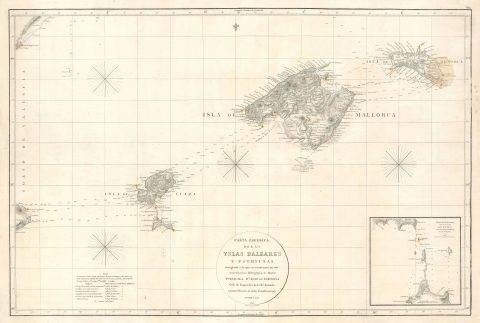 1812 Direccion Hydrografica Map of the Balaeric Islands: Mallorca, Menorca, Ibiza