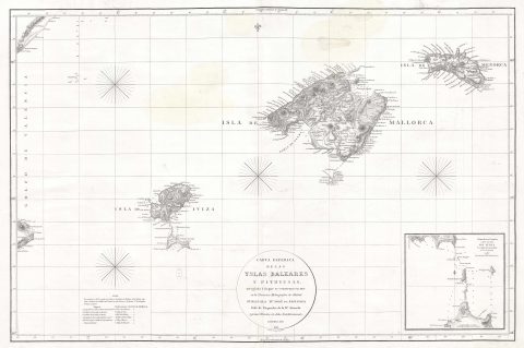 1812 Direccion Hydrografica Map of the Balaeric Islands: Mallorca, Menorca, Ibiza