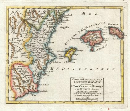 1749 Vaugondy Map of the Balearic Islands: Majorca, Minorca, and Ibiza