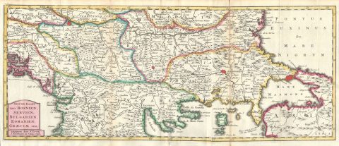 1738 Ratelband Map of the Balkans ( Bosnia, Serbia, Bulgaria, Rumania )