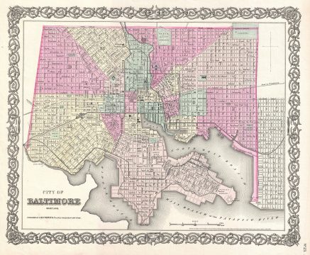1855 Colton Plan or Map of Baltimore, Maryland