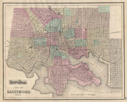 1874 Gray Map of Baltimore, Maryland