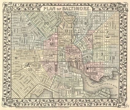 1872 Mitchell Map of Baltimore, Maryland