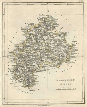 1854 Pharoah and Company Map of the Bangalore Division of Mysore, Karnataka, India