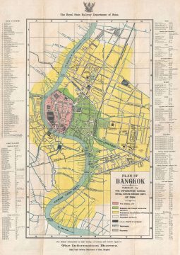 1920 Royal State Railway Department of Siam City Plan of Bangkok, Thailand