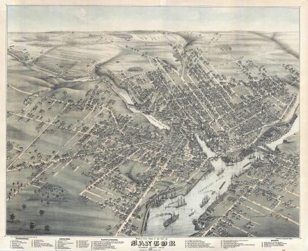 1875 Augustus Koch Bird's-Eye View of Bangor, Maine (Stoner)