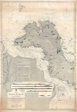 1893 Admiralty Nautical Chart or Maritime Map of Bangka Strait, Indonesia