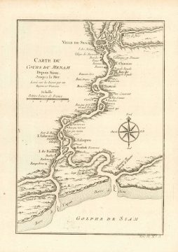 1751 Bellin map of Chao Phraya, Ayutthaya and Bangkok