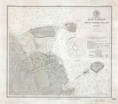 1885 U.S. Coast Survey Chart or Map of Bar Harbor, Mount Desert Island, Maine