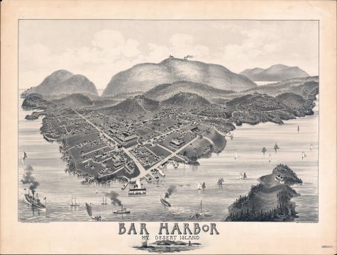 1886 Jorgensen Bird's-Eye View of Bar Harbor, Mount Desert Island, Maine