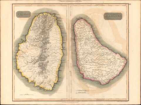1814 Thomson Map of Barbados and St. Vincent, West Indies