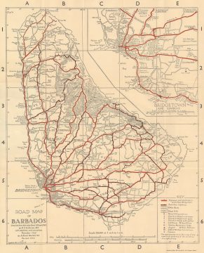 1956 Anderson and Moulder Road Map of Barbados