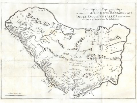 1674 Ligon Map of Barbados (French Edition of the first map of Barbados)