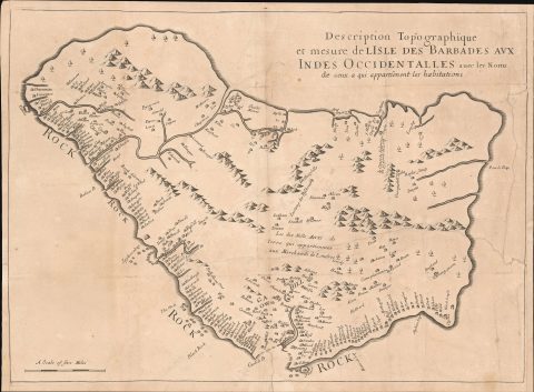1674 Ligon Map of Barbados (French Edition of the first map of Barbados)