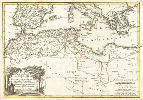 1771 Bonne Map of the Mediterranean and the Maghreb or Barbary Coast