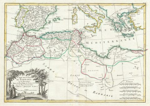 1783 Bonne Map of the Mediterranean and the Maghreb or Barbary Coast