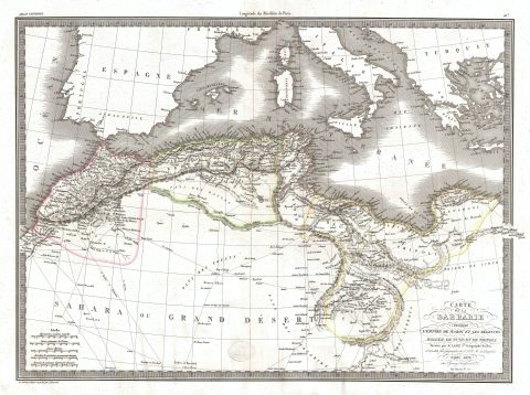 1829 Lapie Map of the Barbary Coast:  Morocco, Algeria, Lybia